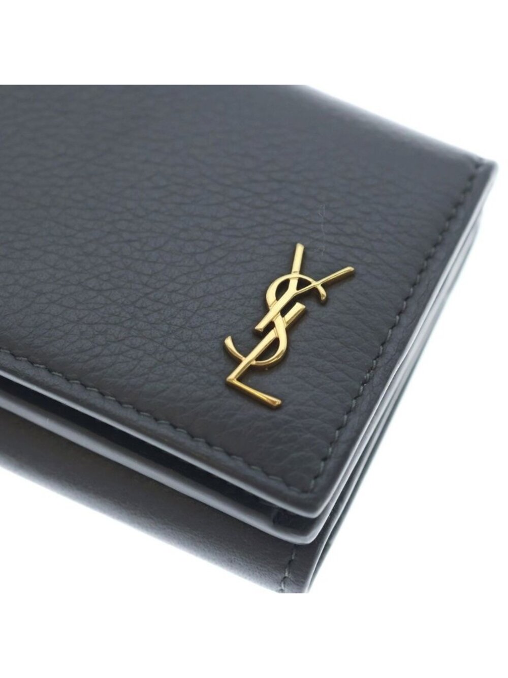 Saint Laurent Paris Trifold Wallet Compact Coin Purse Gray Leather Gold - Picture 5 of 6